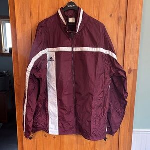 Adidas Men's Burgundy and White Windbreaker